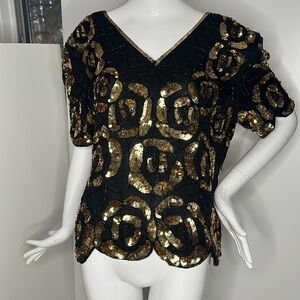 Stenay Sz L Short Sleeve Silk Golf Beaded Top